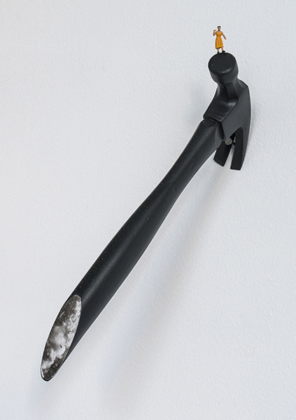 Suicidas 2, 2017 figurine, acrylic, photograph, painted hammer 11 × 1 × 5 inches (27.94 × 2.54 × 12.70 cm)